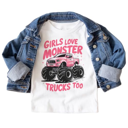 Girls Pink Monster Truck Shirt - Girls Love Monster Trucks Too T-Shirt - Boho Natural Toddler Youth Tee2