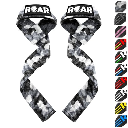Roar® Correias profissionais de levantamento de pesos, Straps Powerlifting, aderentes para ginástica, agarradas, ginásio para peso morto, Crossfit Weight Lifting (camuflagem)
