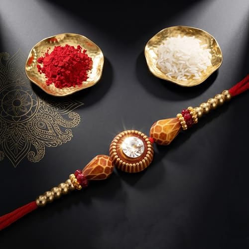 Image of Lucky Jewellery Designer Rakhi for Brother with Crystal Centerpiece | Complete Rakhi Set with Roli, Chawal (19-S8R1-PIO798)