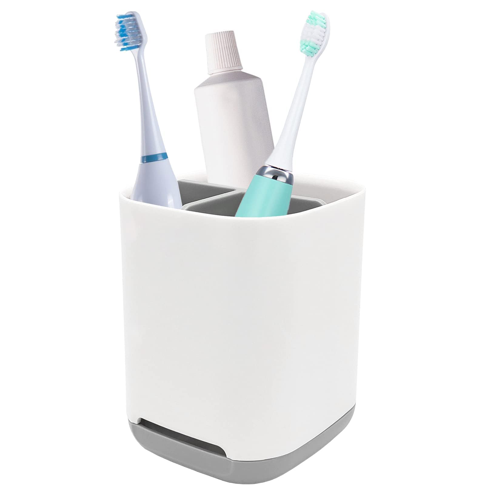 Toothbrush Holder with Anti-Slip, Plastic Detachable for Easy Cleaning Multi-Functional Storage,3 Slots Electric Toothbrush and Toothpaste Organizer Caddy for Bathroom Vanity, Sink, Countertop (Grey)