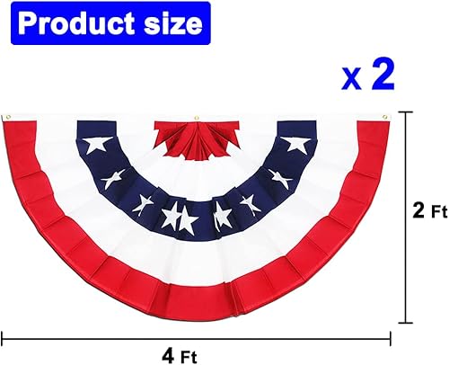 Miniatura 3 de 2 banderas plisadas de Estados Unidos para abanico de Estados Unidos banderines de 2 x 4 pies banderines de medio abanico para exteriores con