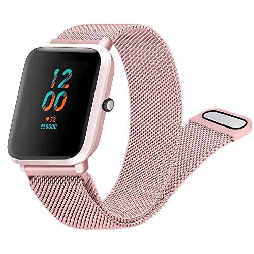 Meliya Correa para Amazfit Bip 3/Bip Lite/Bip S/Bip S Lite/Bip U/Bip U Pro, Metal de Acero Inoxidable Pulseras de Repuesto para Hombres Mujeres(Rosa)