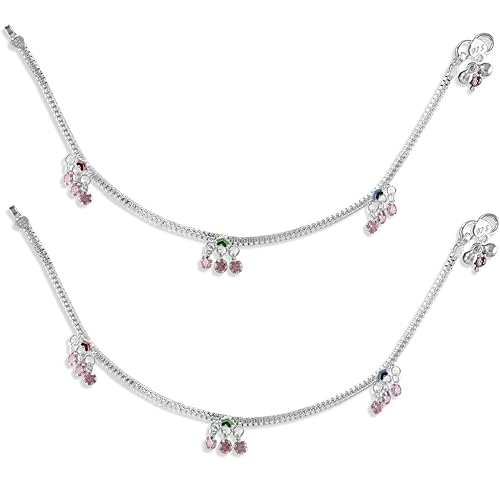 925 Sterling Silver Pink Cz Anklets For Women