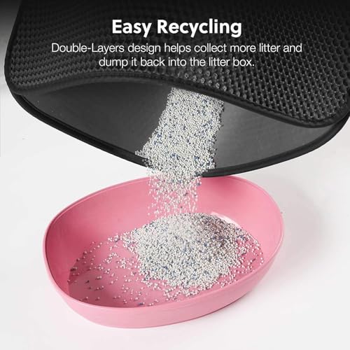 Image of Cat Litter Mat 12x12 Inch - Double Layer Open Edge Design, Waterproof & Urine Proof, EVA Material, Durable and Washable Litter Trapping Mat (Black)