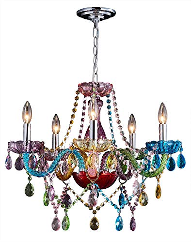 Saint Mossi Modern Contemporary Elegant K9 Crystal Glass Chandelier Pendant Ceiling Lighting Fixture - 5 Lights, Colorful Painted