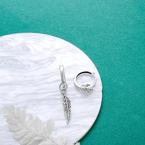Vintage 925 Sterling Silver Feather Earrings Hoop Dangle Gothic Earrings for Men Women Teen Punk Drop Dangle Piercing Circle Earrings Unisex Jewelry4