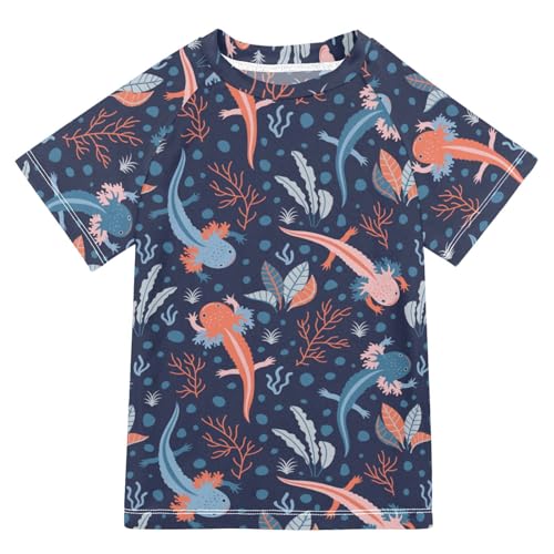 Aflyko Natural Kid Rashguard Shirt Axolotl Coral Seaweed Boys Girls Swimsuit Top