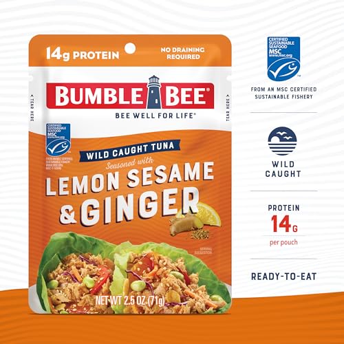 Image of Bumble Bee Lemon Sesame & Ginger Seasoned Tuna Pouch - Wild Caught and Ready to Eat for Snack, Salad, Korean Tuna Bowl - 14g Protein per Serving - 2.5 oz Packet (Pack of 1)
