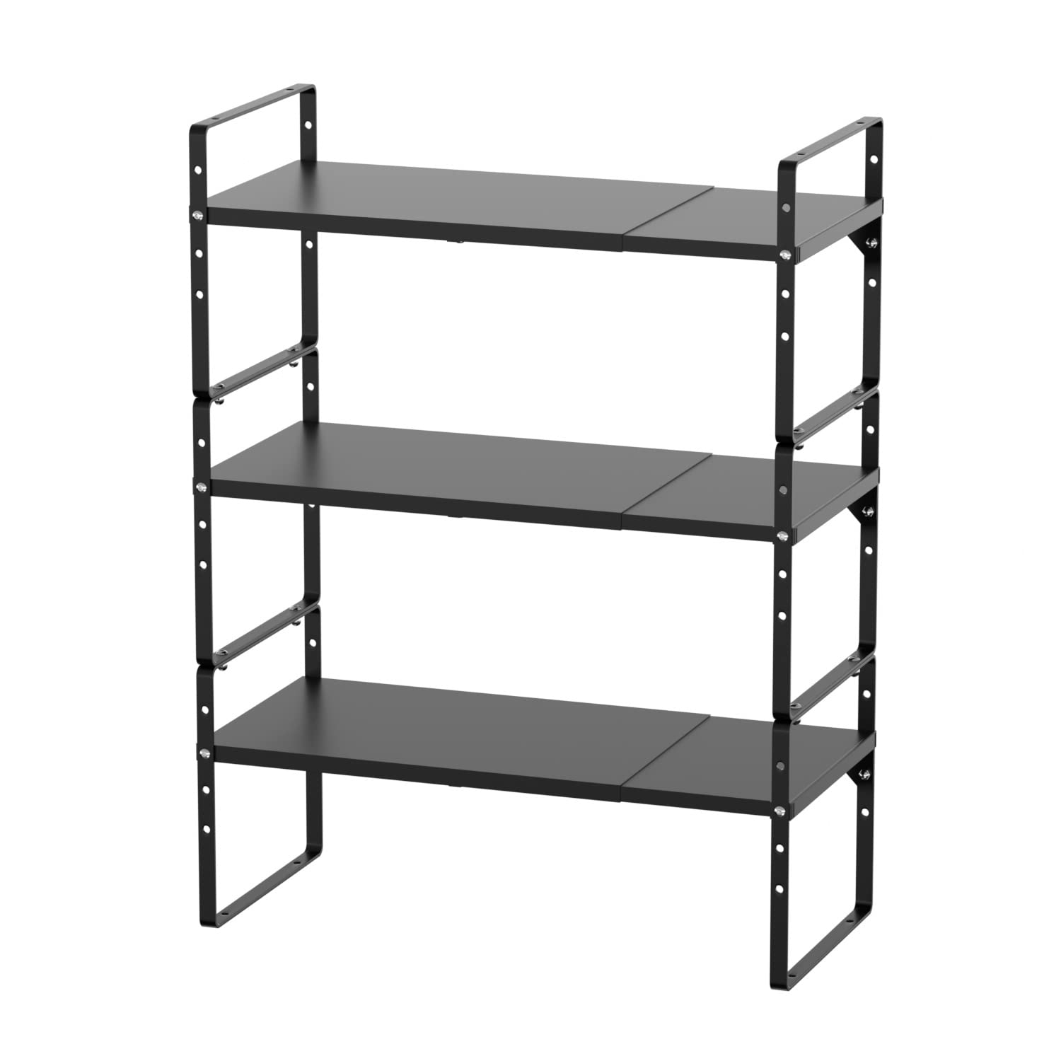 Expandable Kitchen Shelves Organizer Cabinet Shelf Spice Rack Heavy-Loaded Countertop Organizer for Kitchen Pantry Bathroom Bedroom Office, Black,Set of 3