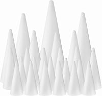 FFchuanhe 24-Pack White Polystyrene Foam Cones, Assorted Sizes 4-12in for DIY Crafts, Christmas Trees, Weddings, Parties & School Projects