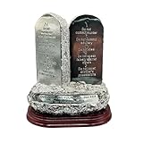 3 ARCHES USA Ten Commandments Silver Decor, Stone Design Replica Statue On Wood Base - 7.5' Inches Tall