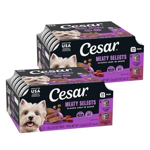 Cesar Classic Loaf in Sauce Adult Wet Dog Food, Filet Mignon Flavor and Porterhouse Steak Flavor, 3.5 oz. Easy Peel Trays, Variety Pack (12 Count Pack of 2)