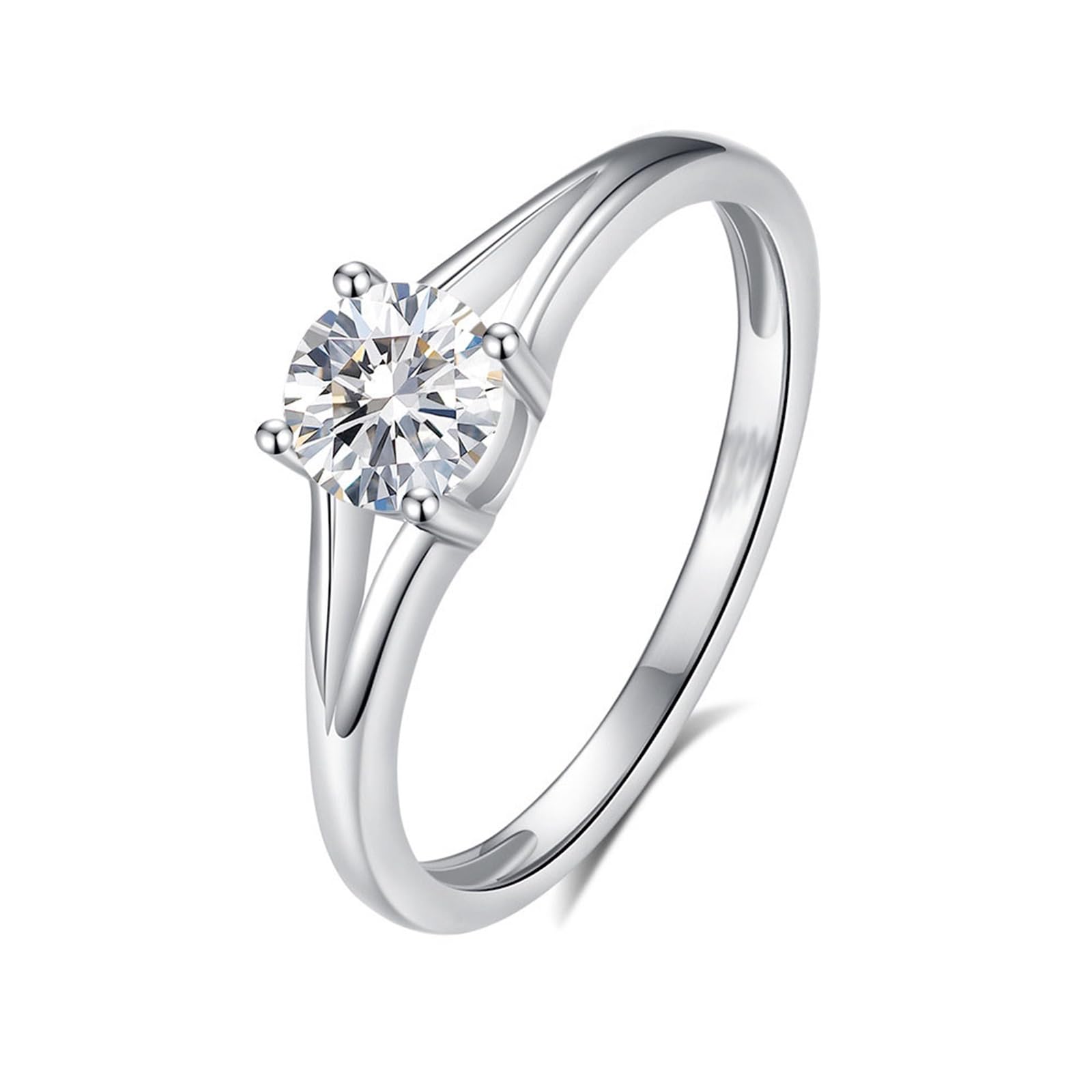 Anillo de compromiso solitario de moissanita de platino para mujer con moissanita de 0,5 quilates, anillos de boda simples para ella, oro blanco de 9 K/14 K/18 quilates/PT950 | Talla H 1/2-V 1