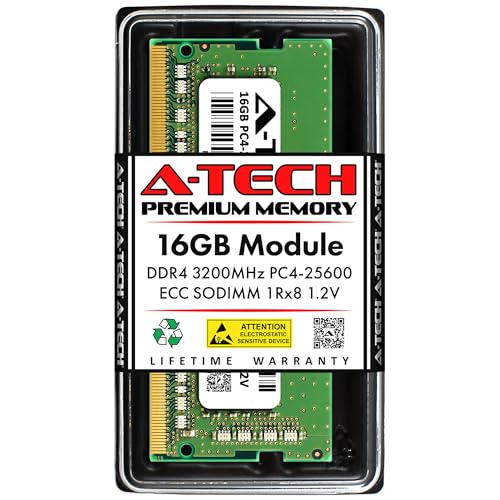 Image of A-Tech 16GB DDR4 3200MHz PC4-25600 ECC SODIMM 1Rx8 Single Rank 1.2V 260-Pin RAM Memory Upgrade Module for Microserver, Workstation, and Networking Platforms