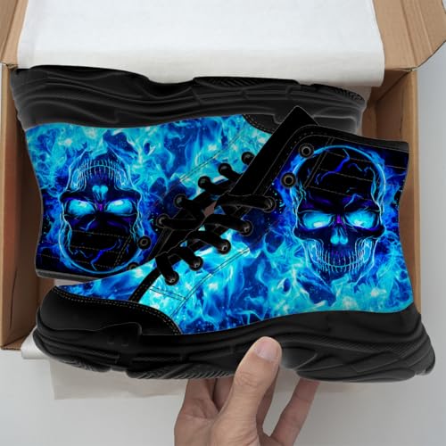 Quorax Flame Skull Shoes for Men High Top Sneakers Lace Up Canvas Shoes Gifts for Her Him2