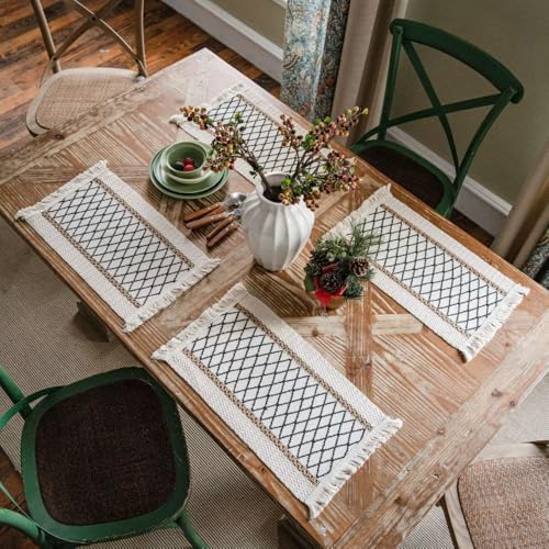 Image of HomeCloud Croshia Woven Table placemat - Heat Resistant, Washable Table Decoration for Dining, Office, Kitchen, Hotel, and Home (Rec Beige Boxes, Set of 4)