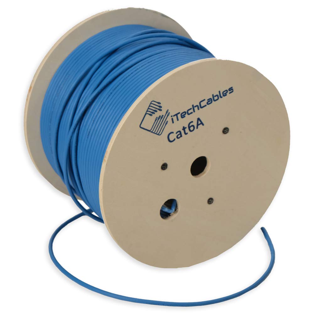 iTechCables, Cat6a Plenum 1000ft CMP Rated Pure Copper, 750Mhz, Solid Ethernet Cable, 23AWG, 10 Gigabit Ethernet Cable, Unshielded Twisted Pairs (6a UTP) (Blue)