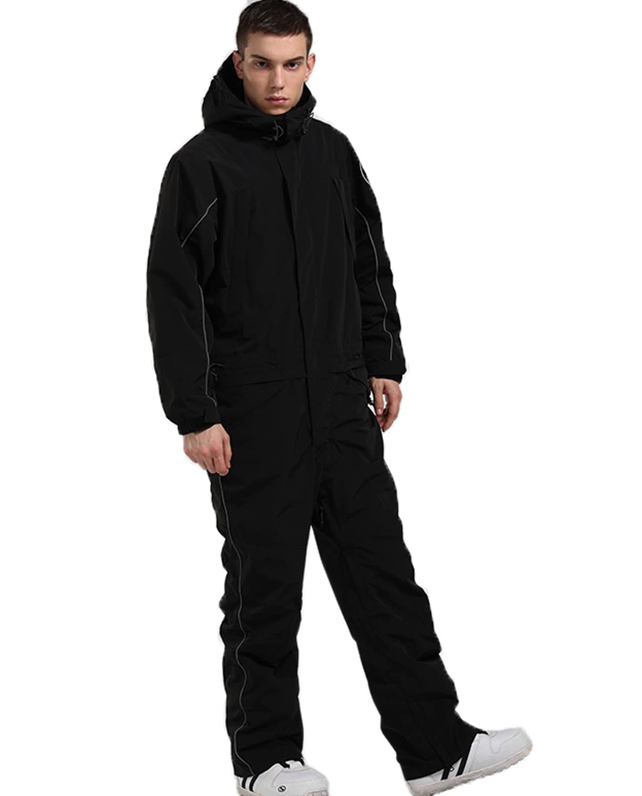 Caige Women Men One-Piece Ski Suit Hooded Waterproof Breathable Reflective Snow Suit Adult Ski Jumpsuit for Outdoor Snow Sports