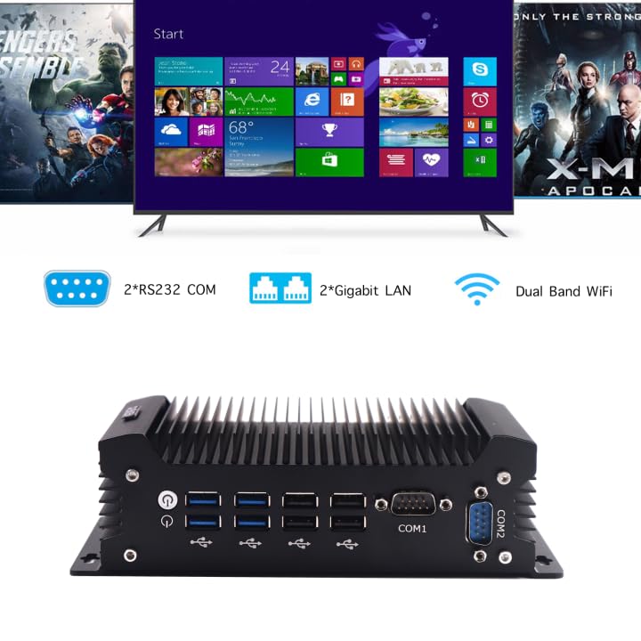 Image of Industrial Mini PC Core i7 4578U, Fanless PC i7 Win 10Pro, 2* RS232 COM, HD, VGA, 2* RJ45 LAN, WiFi, BT, 4G SIM Slot, 12V, 8*USB, Industrial Mini Computer Win7, 4GB DDR3L 128GB SSD