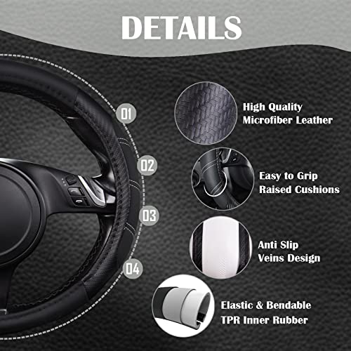 image for CAR PASS Line Rider Microfiber Leather Sporty 14.5-15 inch Steering Wh