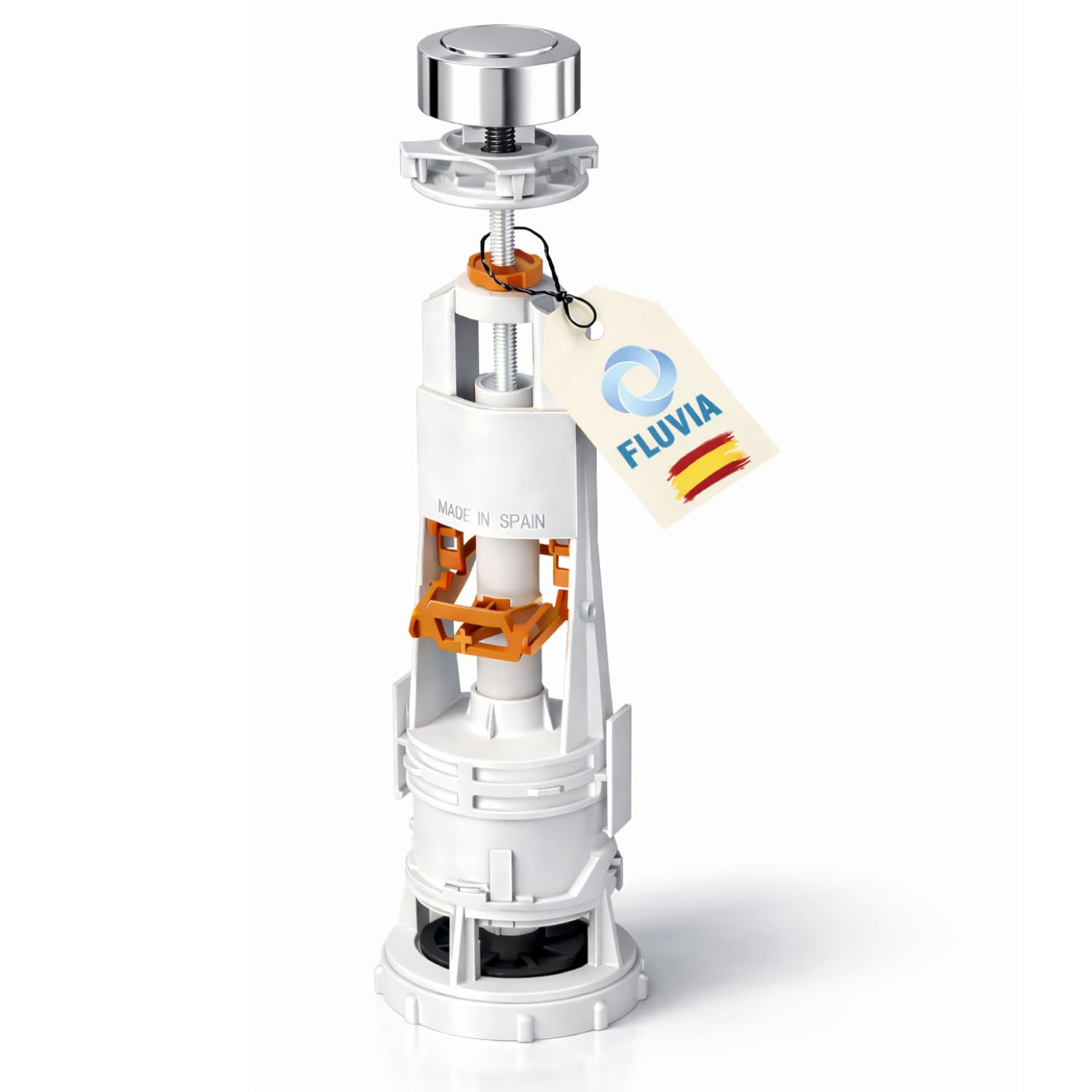 FLUVIA Déchargeur de chasse d'eau universel avec base et caoutchouc - Mécanisme WC interrompu, montage facile - Compatible avec les réservoirs à double chasse - Base filetée - Caoutchouc de fermeture