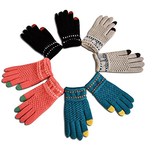 Gellwhu Touch Screen Winter Outdoor Warm Knit Mitten Gloves 4 Pack for Women Men