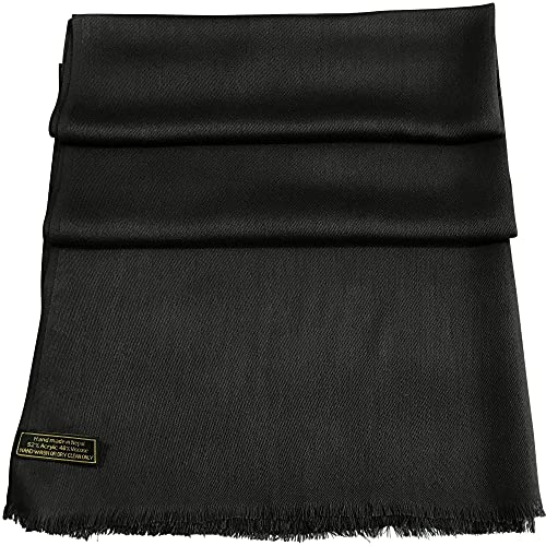 CJ Apparel Black Solid Color Fringe Design Nepalese Shawl Seconds Scarf Wrap Stole Throw Head Wrap Pashmina Hand Made in Nepal New4