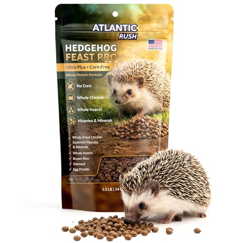 Atlantic Rush Hedgehog Feast Pro Premium Food - Corn-Free Ultra Plus Formula Whole Protein Hedgehog Food -Resealable Bag of Hedge Hog Food- Hedgehog Accessories - Hedgehog Treats- Made in The USA