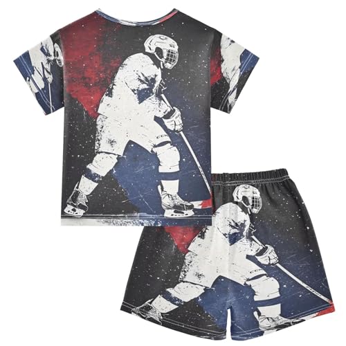 ALAZA Watercolor Ice Hockey Player Pajamas Set Short Sleeve Cotton Sleepwear Summer Pjs 2 Piece 5-14Y2
