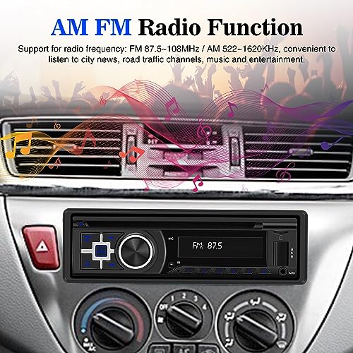 Single Din Car Stereo CD DVD Player with Bluetooth/AM FM Radio/EQ Sound ...