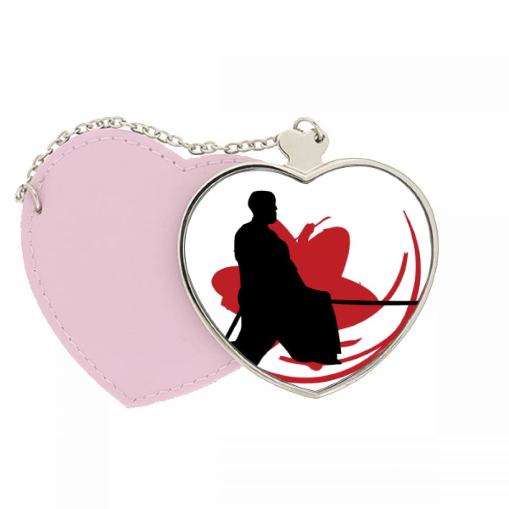 no/noJapan Asia Sakura Hew Outline Mirror Travel Purse Makeup Heart Pink