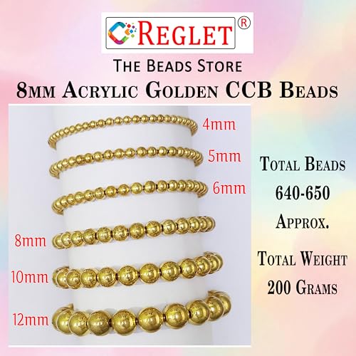 Image of 650 Pcs Golden Pearl Beads for Jewellery Making Kit | Bead Bracelet Making for Women Girls Kids | Crystal Beads for Craft | Pearls for Craft | 8mm | 200g
