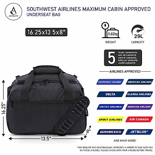 Aerolite 16.25x13.5x8” Southwest Airlines Maximum Size Cabin Bags with 5 Year Guarantee Foldable Carry On Premium Bag Holdall Small Lightweight Cabin Luggage Under seat Flight Travel Duffel Bag2