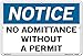 Vestil SI-N-62-D-AL-080 Notice Sign Aluminum .080" Overall Size 18.5"W x 12.5"H No Admittance Without A Permit , 12.5" Height, 18.5" Wide, 0.08" Length