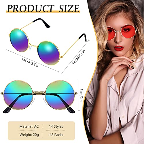 Geelin 42 Pairs Round Hippie Sunglasses Bulk 60s 70s Retro Circle Colored Disco Glasses for Women Men Vintage Birthday Party2
