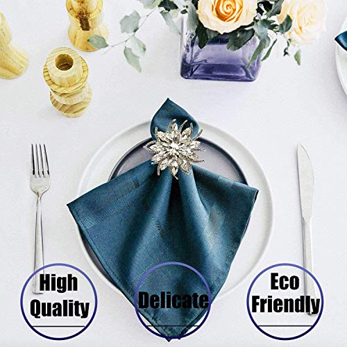Napkin Rings Silver Set of 6 Lotus Flower Table Napkin Round for Wedding Christmas Luxury Serviette Buckles Holder for Birthday Party Festival Thanksgiving Dinner Dining Kitchen Decor with Gift Box