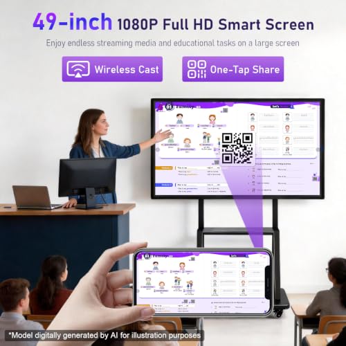 Image of Smart Board 49 Inch Interactive Whiteboard, RK3588 Flagship Chip 6ms Low Latency, Android 12 8+64GB, Wireless Cast & Screen Mirroring, Overseas App Ready for Classroom Office Business Home(Board Only)