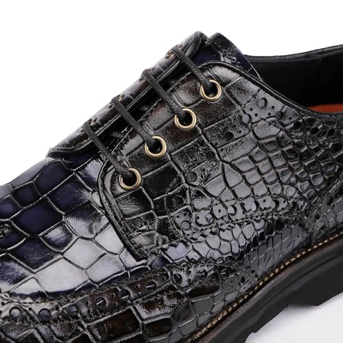 Image of Lace-up Oxfords Brogue Wingtip Shoes for Men Two Color Mix,Crocodile Pattern