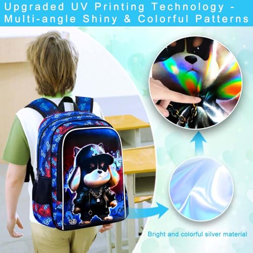 Image of CCJPX 16 inch Kids Backpack for Boys, 3PCS Dog Water Resistant Preschool Bookbags with Lunch Box, Cool School Bag for Toddler Kids