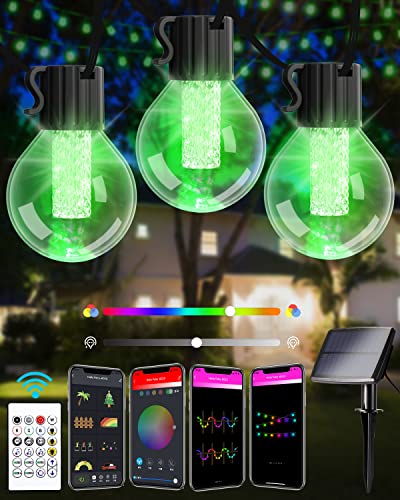 Solar Lights Outdoor Garden String - 7.5M/25ft G40 Bulbs Solar Garden Lights Waterproof App Control LED Festoon Hanging Lights,Music Sync Garden Lights Mains Powered for Wedding Garden Party