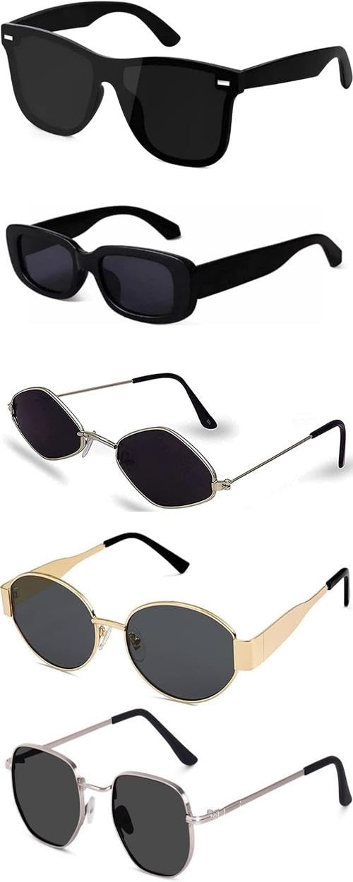 sheomy Unisex Combo offer pack of 5 shades glasses Black Candy MC stan Rectangle Retro Vintage Narrow Sunglasses Women::Men Small Narrow Square Sun Glasses Combo offer pack of 5-5IN1-2-picture-53