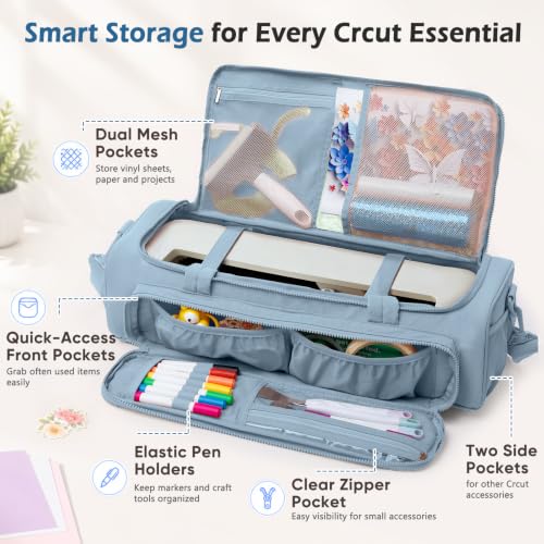 Image of AMOIGEE Puff Carrying Case for Cricut Explore 5, Quilted Storage Bag for Die-Cutting Machine, Travel Craft Tote with Pockets for Vinyl, Tools, Mats and Cricut Accessories and Suppliers