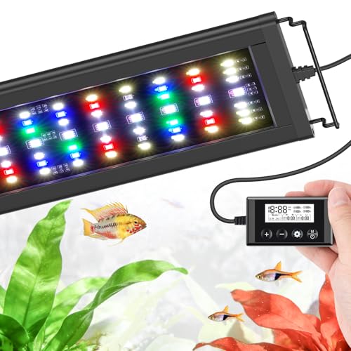 EnchOrch LED Aquarium Light Full Spectrum Fish Tank Light with RGB Brightness/Color Stepless Adjustment 24/7 Day-Night Cycle Mode Auto On/Off Timer IP68 Waterproof (18W for 18 - 24 Tank)