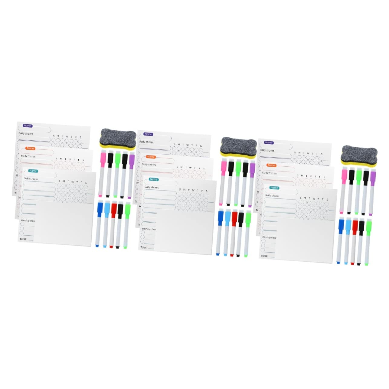 Tofficu 3 Set Programma di attrazione magnetica pennarelli cancellabili a secco Expo calendario cancellabile a secco settimanale asta clipboard lavagnette cancellabili bacheca domestica