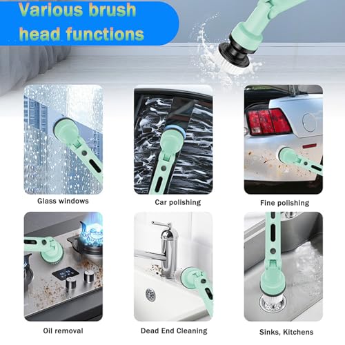 Image of 3 Angle Adjustable Electric Spin Scrubber, 3-Speed IPX7 Waterproof Cordless Power Cleaning Brush with Adjustable Extension Handle, Shower Scrubber with 9 Replaceable Brush Heads for Bathroom