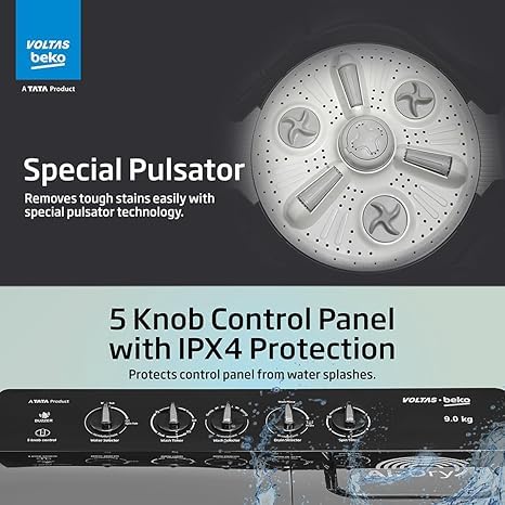 Image of Voltas Beko 9 kg Semi Automatic Top Load Washing Machine Black, Grey (WTT90UHA /OK5B1B1S26)