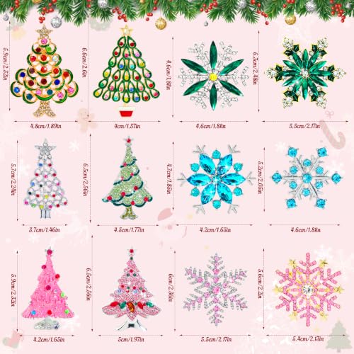 Image of Qenk 12PCS Christmas Pins and Brooches Set with Christmas Tree, Snowflake