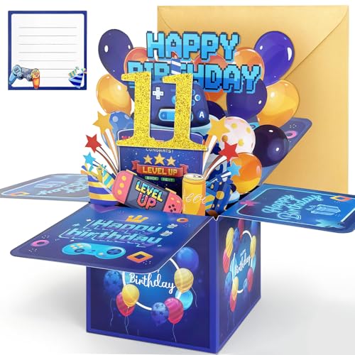 Hierein 11th Birthday Card, Pop Up 11th Birthday Cards for Boy, 3D Video Gamer Happy Birthday Card, Popup Gift Box Greeting Cards for 11 Year Old Son Grandson Brother Nephew Gift Decoration