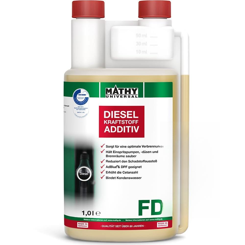 MATHY-FD Diesel-Pflege-Kraftstoffadditiv, 1 Liter, Additiv Systemreiniger | Dieseladditiv & Kraftstoffstabilisator, Hochkonzentrierte Reinigung für Dieselmotor, Reiniger bei jeder Tankfüllung
