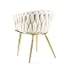 BETTSO - Larissa - Upholstered chair - with braided/woven backrest - velour/velvet - golden metal legs - office chair - dressing table - dining room - velvet beige Product Image 5